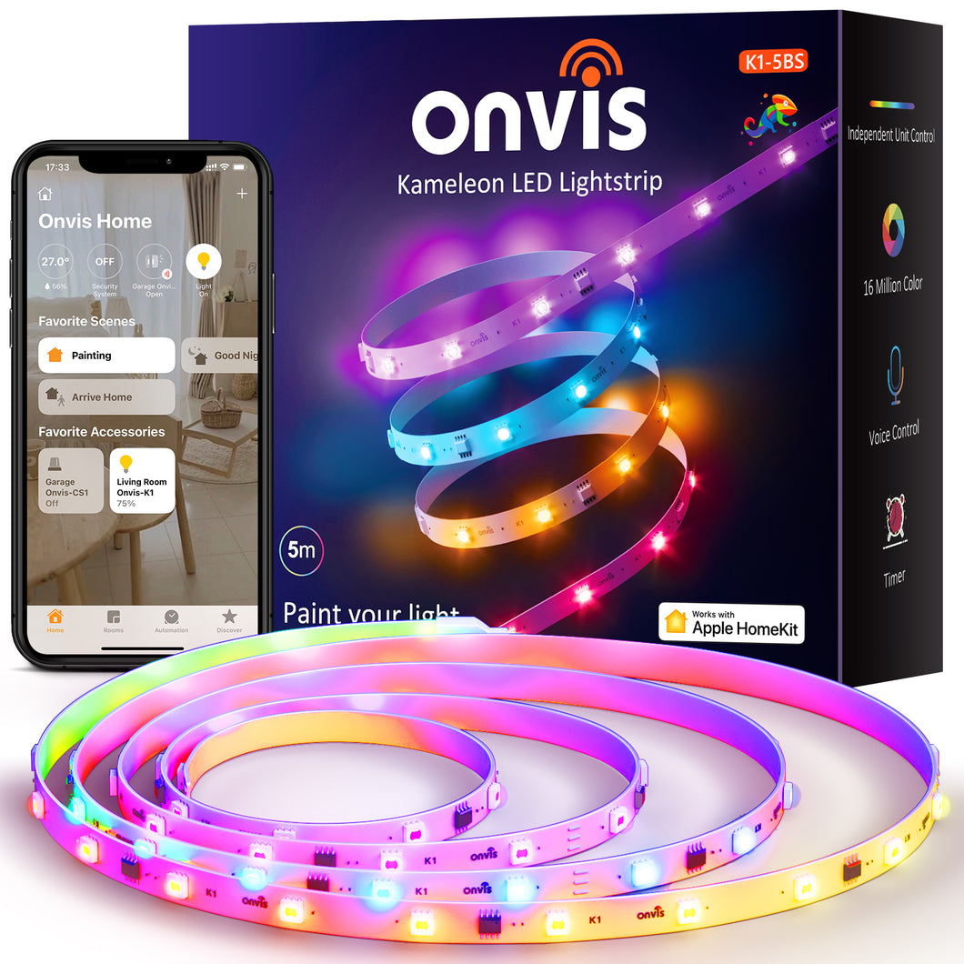 Onvis Smart Led Strip Lights Works with Apple HomeKit, Siri, 5M (16.4ft), Segmented DIY, Music Sync, 2.4G WiFi Wireless, iOS Only (Unsealed)